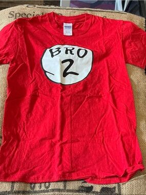 Gildan Red Short-Sleeve Tee with White & Black 'BRO 2' Graphic Size S